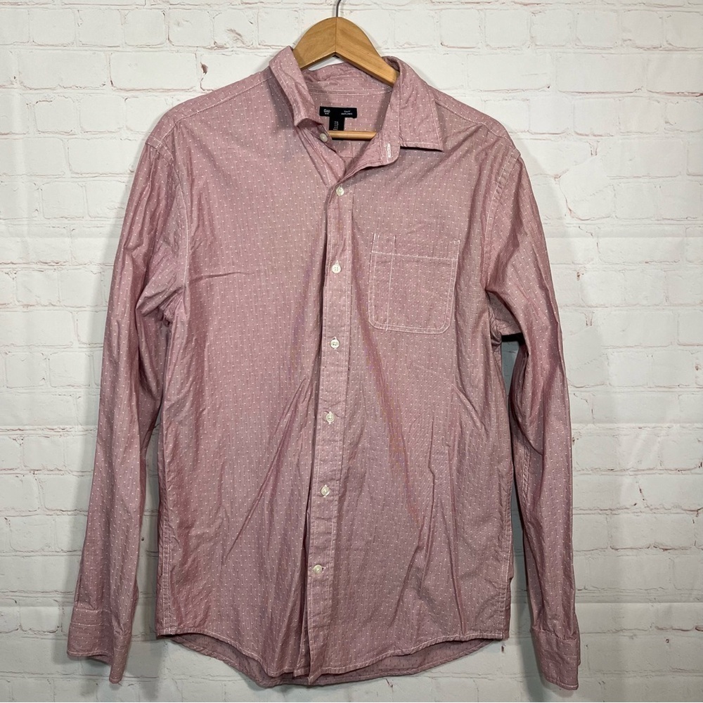 Gap Dress Shirt Mens Size Large Purple Polka Dot Long Sleeve Button Up Slim Fit